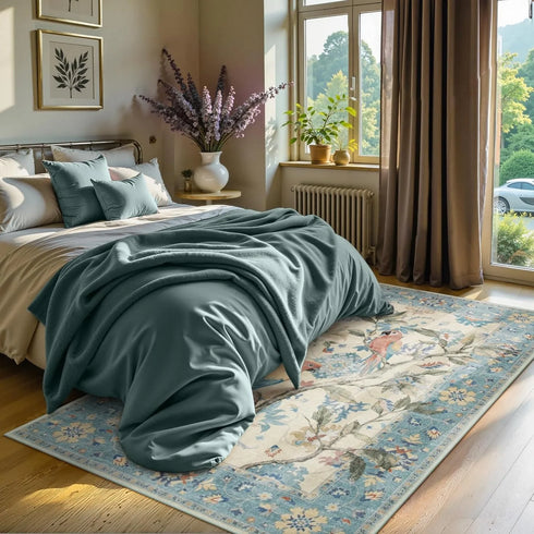 Floral Birds Area Rug for Living Room and Bedroom Decor Soft Non Slip Machine Washable Floor Mat