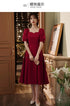 Elegant Red Midi Dress Women Summer Vintage Evening Party Dress Casual Fashion Formal Occasions One Piece Dress