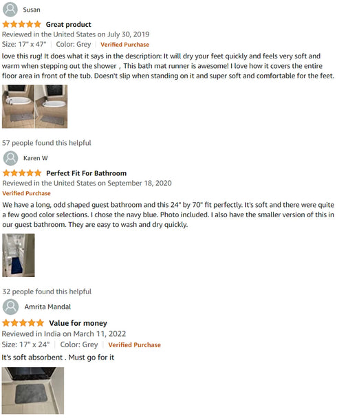 Absorbent Non-Slip Bath Mat Soft Memory Foam Bathroom Rug Machine Washable Foot Mat