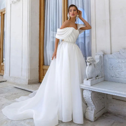 Elegant Off The Shoulder Organza Wedding Dresses A-Line Boho Gowns