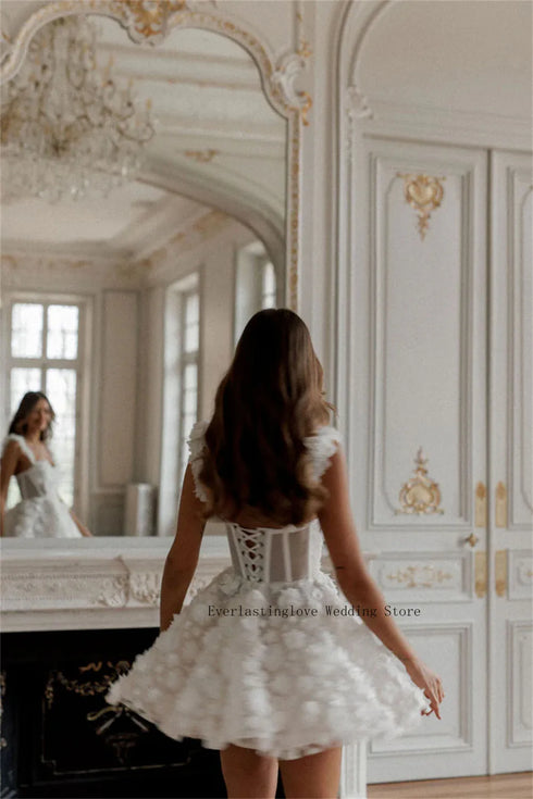 Modern Two Straps Full Lace Flower Short Mini Wedding Dresses