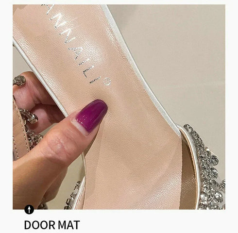 Comemore White Wedding Bridesmaid Satin Pumps with Rhinestones