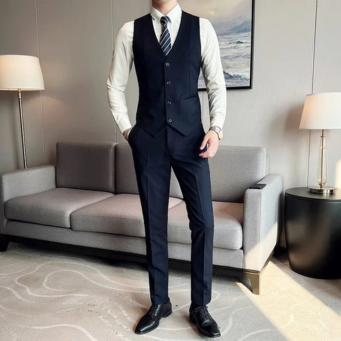 Fashion Business Casual Suit Set for Men with Vest and Trousers for Wedding