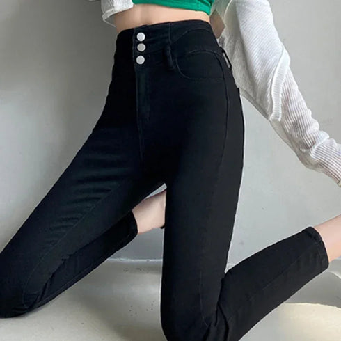 Women's High Waist Stretch Jeans - Fashionable Slim Denim Pants