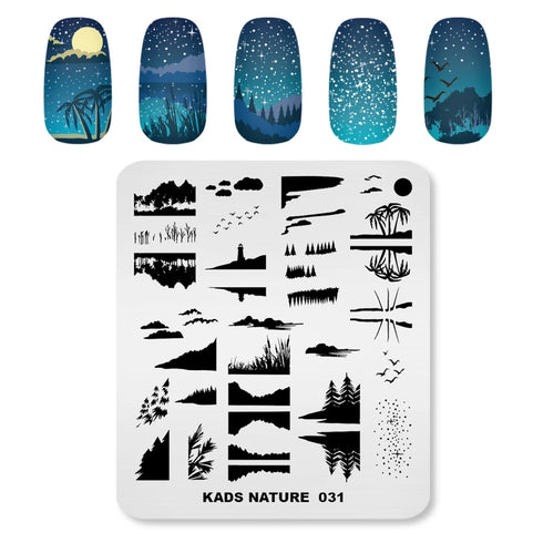 Nature-Inspired Nail Art Stamping Plate - Stainless Steel DIY Manicure Tool with Leaf and Umbrella Patterns for Stunning Nail Designs