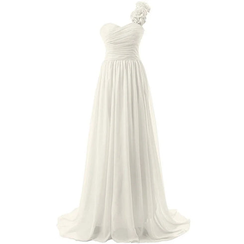 Chiffon Off-Shoulder A-Line Dress With Floral Pleats Floor-Length Corset Back Bridesmaid Dress