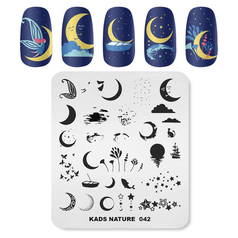 Nature-Inspired Nail Art Stamping Plate - Stainless Steel DIY Manicure Tool with Leaf and Umbrella Patterns for Stunning Nail Designs