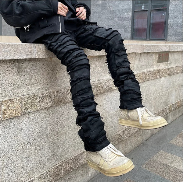Heavy Industry Frayed Destruction Waxed Jeans Mens Denim Trousers