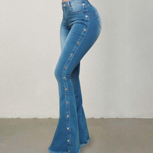 Flared Wide Leg Jeans for Women - High Waist Stretch Denim Pants for Casual Korean Style Outfits, Perfect for Fall and Homecoming Events