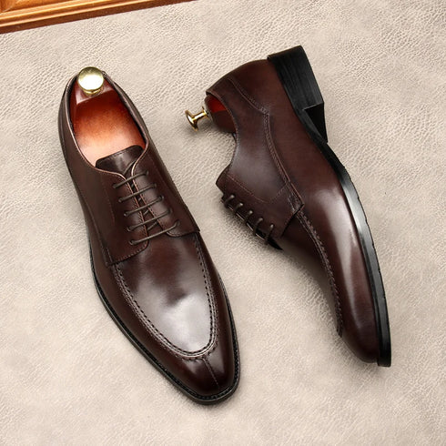 Luxury Handmade Genuine Leather Italian Oxfords for Men - Retro British Style Formal Social Shoes Perfect for Weddings and Office Wear