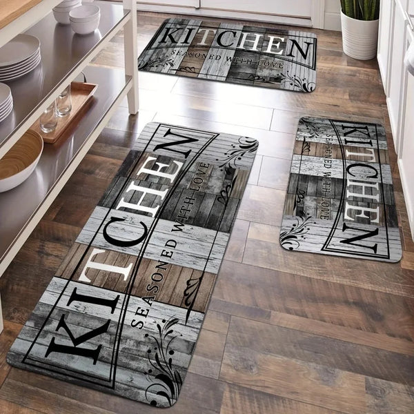 Kitchen Letter Print Area Rug Non-Slip Flannel Carpet Machine Washable for Home Living Room Bedroom