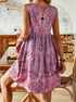 Plus Size Summer Printed Pleated Sleeveless V Neck Dress for Women