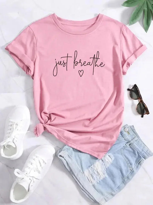 Letter Print Crew Neck T-shirt, Casual Short Sleeve T-shirt For Spring & Summer, Women's Clothing