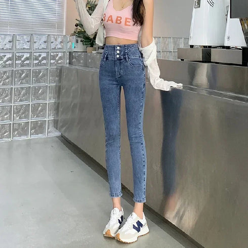 Women's High Waist Stretch Jeans - Fashionable Slim Denim Pants