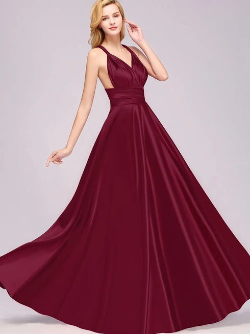Plus Size Bridesmaid Dresses Convertible Backless Infinity Multiway Floor Length Silk Gown
