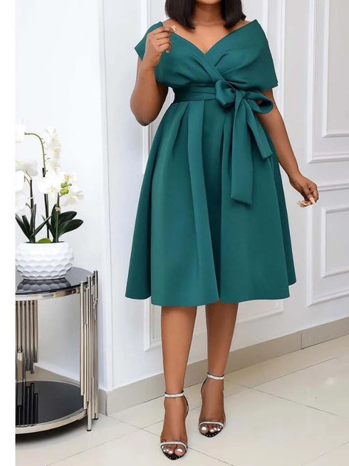 Dress Women Mid Length Dresses A Line Slim Fit V Neck Summer
