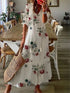 Floral Print Casual Dress for Women V Neck Half Sleeves Bohemian Holiday Beach Style