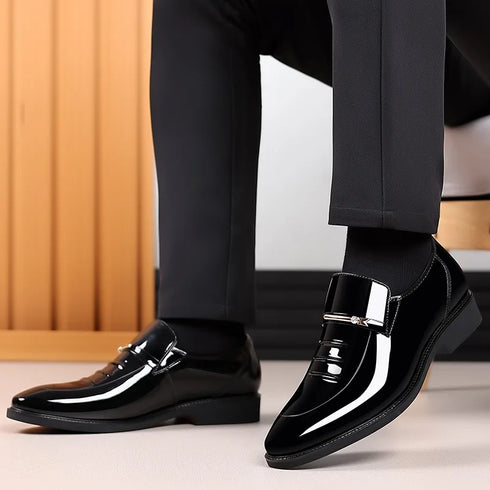 Men Patent Leather Casual Loafers Slip On Shoes for Business and Party