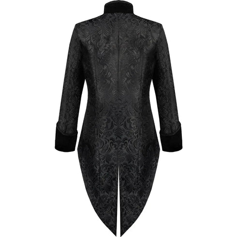 Gothic Men's Steampunk Vintage Prince Tuxedo Windbreaker Coat for Medieval Renaissance Role-Playing and Partys – Exquisite Victorian Edwardian Jacket with Floral Appliques and Turtleneck Design