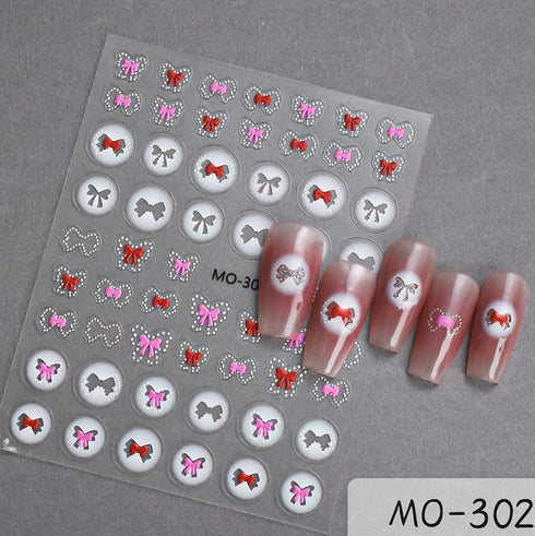 5D Embossed Nail Art Stickers - Semi-Transparent White Bowknots Adhesive Sliders for Creative Manicure Decorations and Nail Art Accessories
