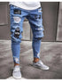 Embroidered Ripped Skinny Jeans for Men - Stretchy Denim Pants with Oversized Fit