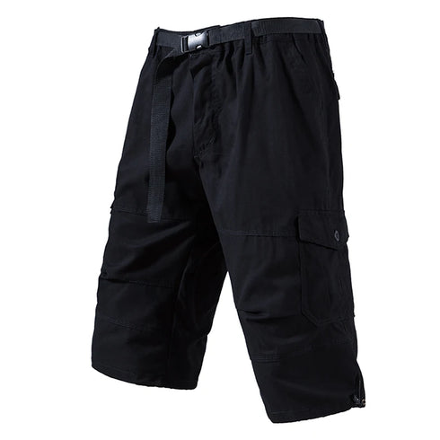 Mens Crop Pants Casual Cargo Shorts with Zipper Pockets