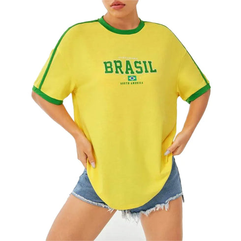 Europe and the United States loose letters yellow green top Y2K women's summer T-shirt sexy clothing street