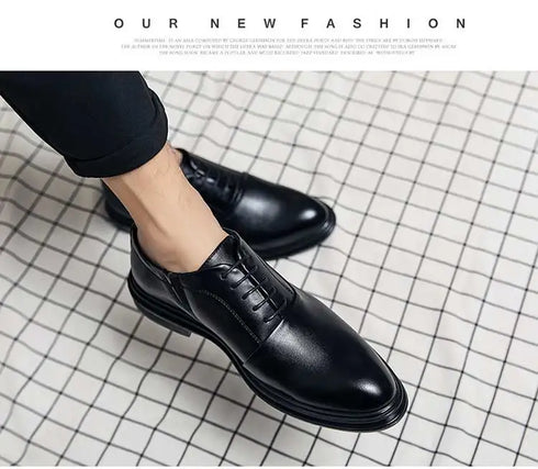 Men's Casual Business Formal Oxford Shoes - Low Top Pointed Toe Leather Wedding and Office Shoes for Spring and Autumn
