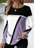 Casual Women's Geometric Print Long Sleeve T-Shirt Loose Fit O-Neck Tee