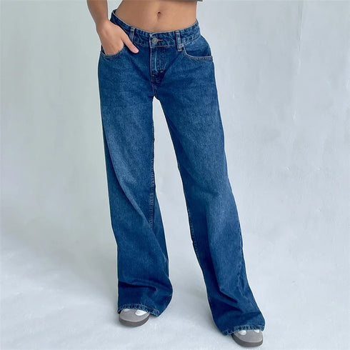Y2K Inspired Wide Leg Denim Pants for Women - Trendy Low Waist Jeans with Multi Pockets Perfect for Summer Streetwear and Fall Outfits