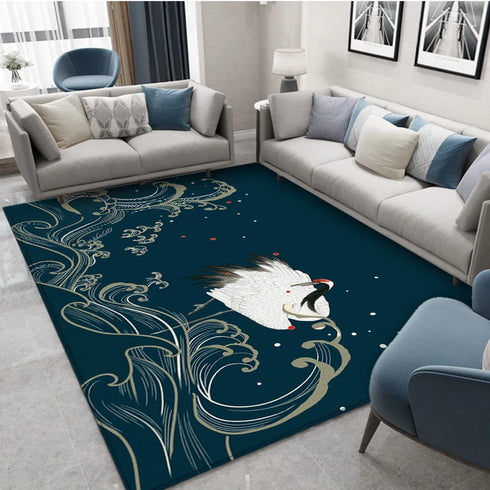Classical Elegant Blue Rug for Retro Living Room and Bedroom Carpet Decoration