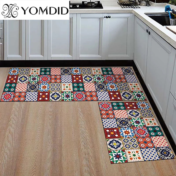 Anti-Slip Geometric Kitchen Mat Area Rugs for Living Room Bathroom and Hallway