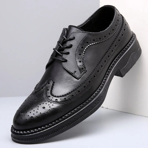 Elegant Men's Formal Dress Brogue Shoes - Slip-On British Gentleman Oxfords for Weddings and Special Occasions