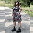 Plus Size Gothic Printed Sleeveless Dress for Women with Skull Rose Graphic