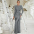 Luxury Women's Formal Occasion Dress Elegant O-neck Long Sleeve Bodycon Evening Party Robe