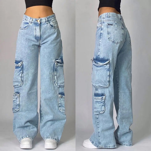 Y2K Oversized Skull Print Baggy Jeans Women Streetwear Vintage Casual High Waist Wide Leg Pants