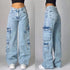 Y2K Oversized Skull Print Baggy Jeans Women Streetwear Vintage Casual High Waist Wide Leg Pants