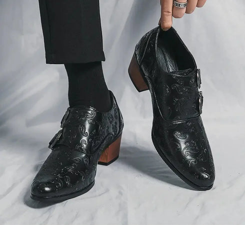 Men's Wedding Shoes Fashion Slim Fit Pointed High Heel Leather Dress Shoes Classic Vintage Style