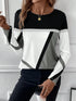 Casual Women's Geometric Print Long Sleeve T-Shirt Loose Fit O-Neck Tee