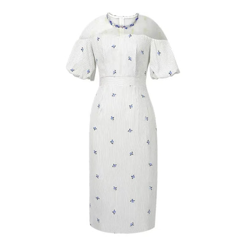 Work Style Striped Floral Formal Occasion Dress Women Clothes