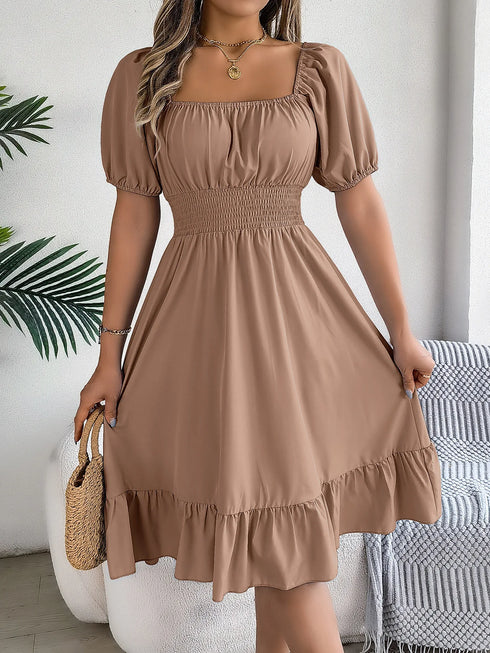 Women's Midi Dresses Casual Square Neck Ruffle Edge Dress