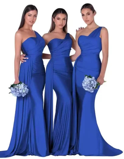 Mermaid Satin Corset Bridesmaid Dress for Wedding Party Gown with Ruched Detailing and Floor Length