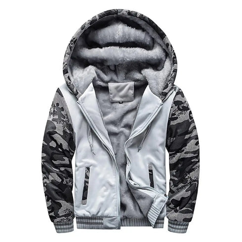Men's Thickened Camouflage Winter Jacket - Casual Fleece Long Sleeve Hooded Coat for Everyday Streetwear and Outdoor Activities