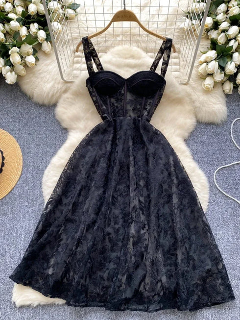 Women Sexy Hollow Out Party Club Embroidery Dress Evening Strap Splicing Vestidos