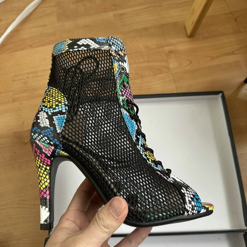Sexy High Heels Hollow Mesh Sandals for Summer Fashion Comfort Peep Toe Stilettos Jazz Dance Female Shoes Plus Size