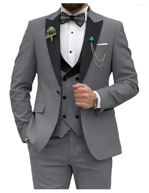 Men's Slim Fit Double Breasted Suit Set for Weddings Prom Parties and Business