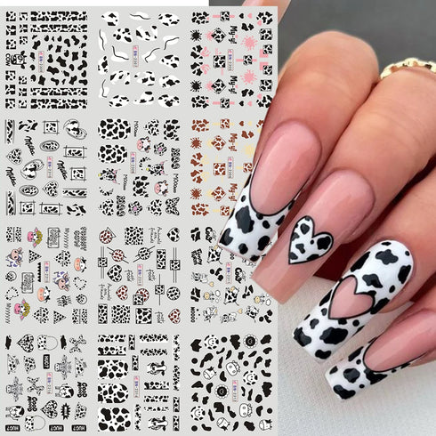 Animal Print Water Nail Decals - Cow and Leopard Designs for Stunning Winter Manicure - 12 Unique Patterns for Creative Nail Art