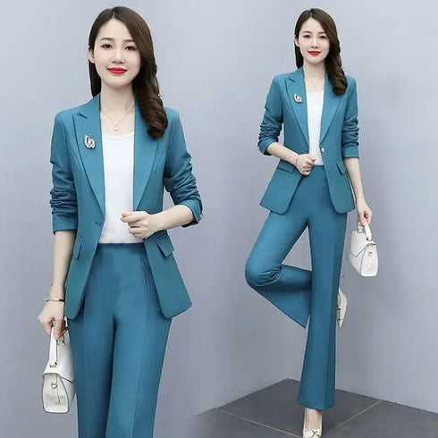 Elegant Women's Blazer and Wide Leg Trouser Suit Set - Classy Two Piece Outfit with Flare Pants for Office and Formal Occasions