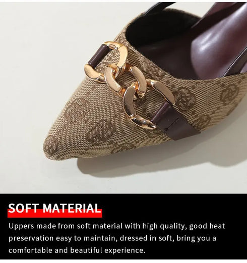 Women Pointed Toe Metal Buckle High Heel Anti Slip Sandals