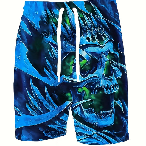 Men's Skull 3D Pattern Comfy Shorts for Summer Beach Sports
